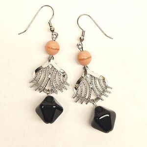 Black and Pink Glass Beaded Earrings